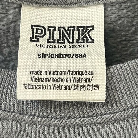 PINK Victoria's Secret Gray Crewneck Sweatshirt with Green Logo Sz Small - Picture 6 of 8
